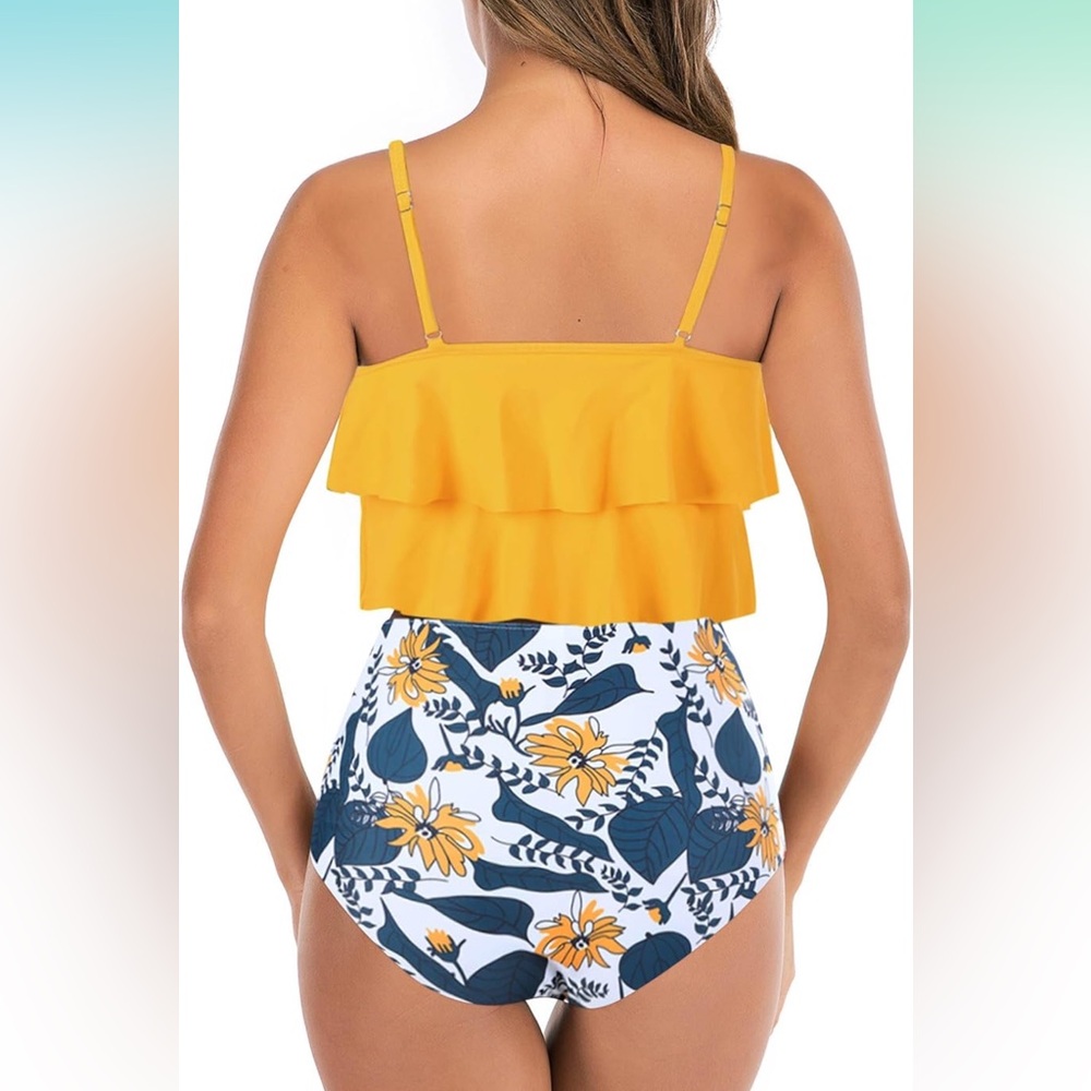 Two Piece Tummy Control Yellow Ruffle‎ Bikini Set | Large | NWT - Picture 3 of 13